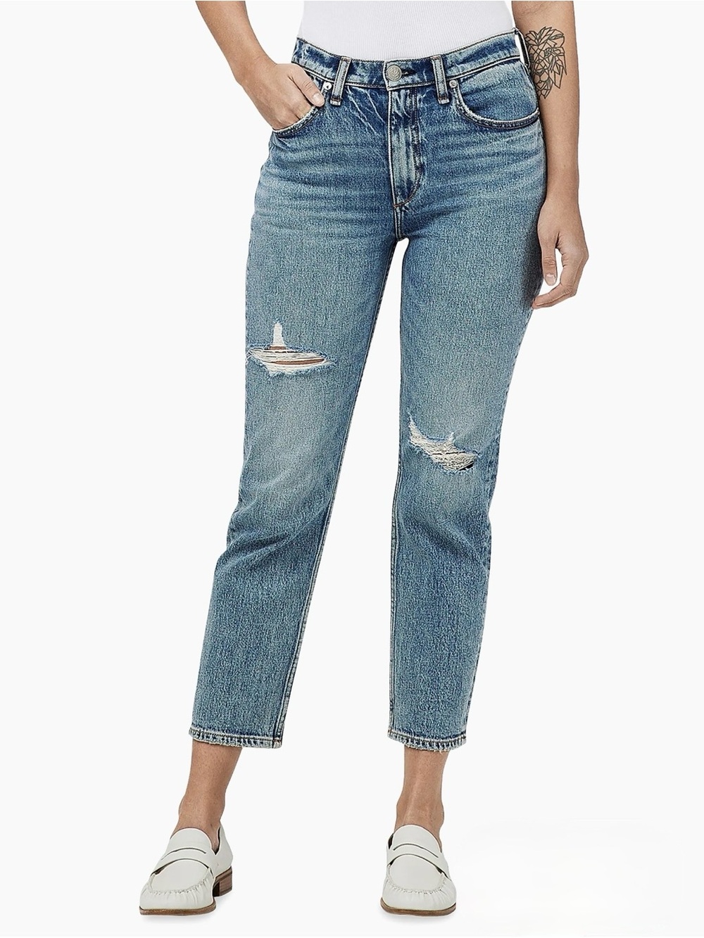 Rag & Bone Wren High Rise Slim Straight Distressed Jeans Size 27